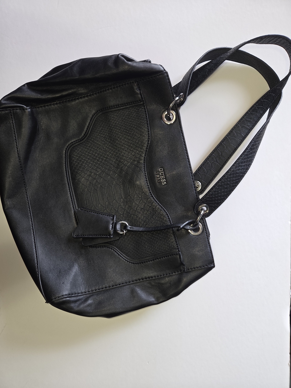 GUESS Black Leather Large Purse with Textured Front